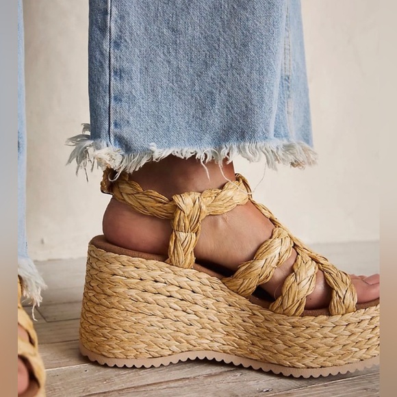 FREE PEOPLE Raffia Rendezvous Wedge SandalsSize 40
